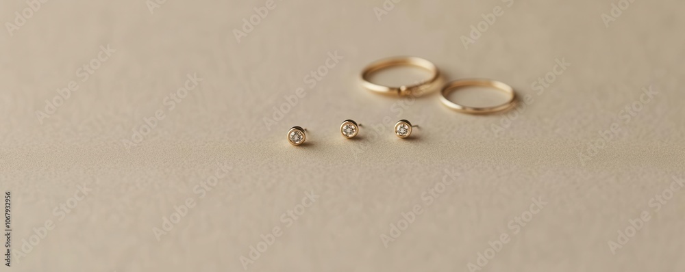 Minimalist jewelry pieces, such as small stud earrings and thin rings, displayed on a neutral background for a refined look Minimalist jewelry pieces, such as small stud earrings and thin rings, displayed on a neutral background for a refined look