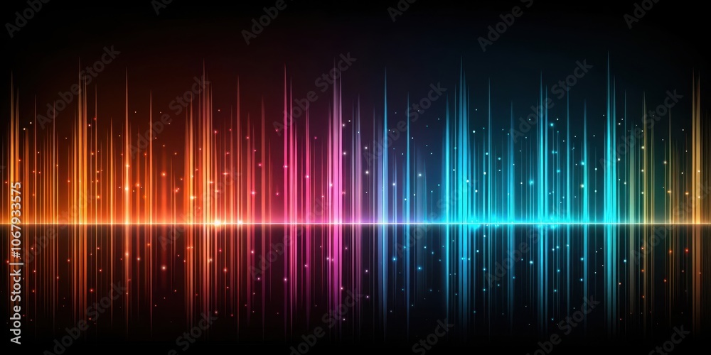 Abstract digital background with vertical lines of glowing light and a reflection on a dark surface Abstract digital background with vertical lines of glowing light and a reflection on a dark surface