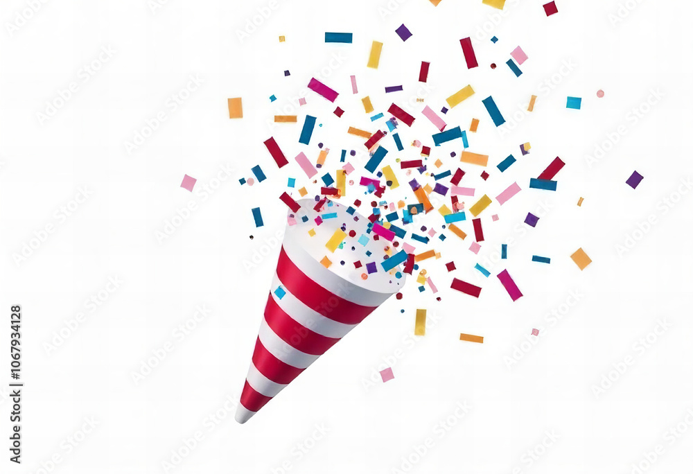 Obraz premium Confetti Popper Explosion on White Background