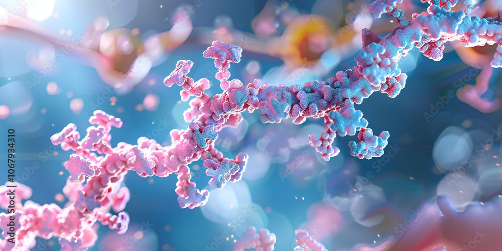 Abstract Protein Structure in Pink and Blue, Molecular Biology Concept with 3D Protein Model Abstract Protein Structure in Pink and Blue, Molecular Biology Concept with 3D Protein Model