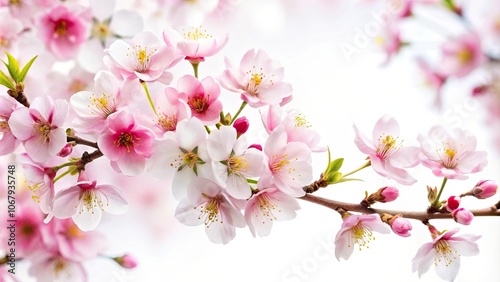 Sakura flowers isolated on white background, blossoms, pink, cherry, spring, Japanese, petals, delicate, floral, nature