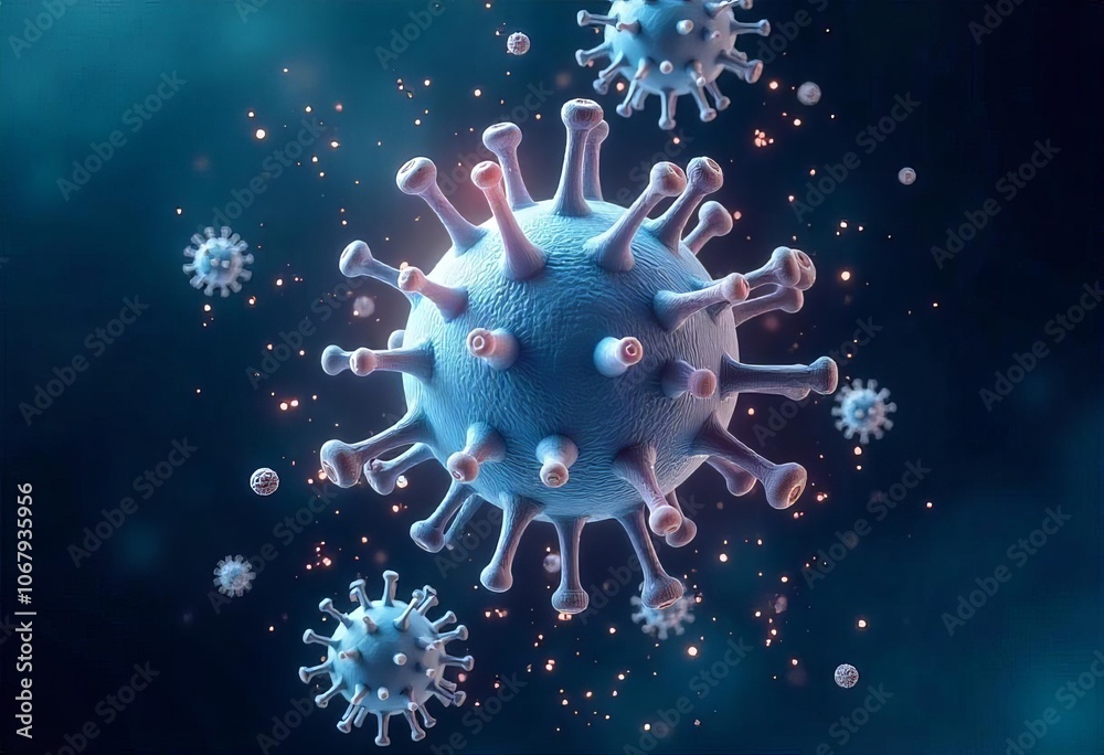 Virus Microcosm in Dark Blue Glow Virus Microcosm in Dark Blue Glow