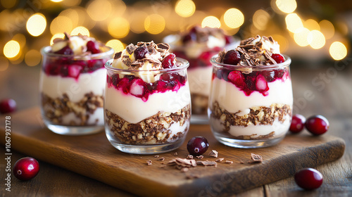 White Chocolate Cream Dessert with Walnuts and Dark Chocolate in Festive Ambiance