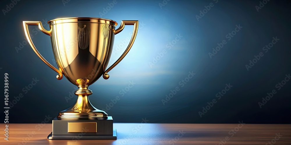 Shiny golden trophy cup for the champion, winner, success, award, victory, competition, achievement, first place, triumph Shiny golden trophy cup for the champion, winner, success, award, victory, competition, achievement, first place, triumph
