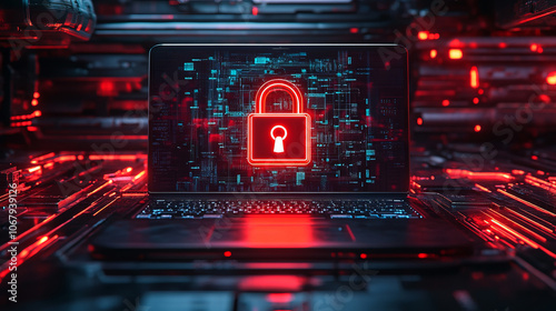 laptop security with red padlock: protecting your data in the digital age