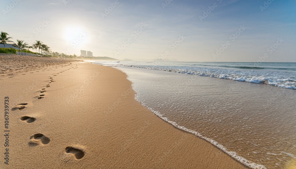 Footprints on the beach sand in the morning Footprints on the beach sand in the morning