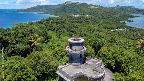 Photography Woman on top of Japanese Lighthouse in Chuuk, Micronesia