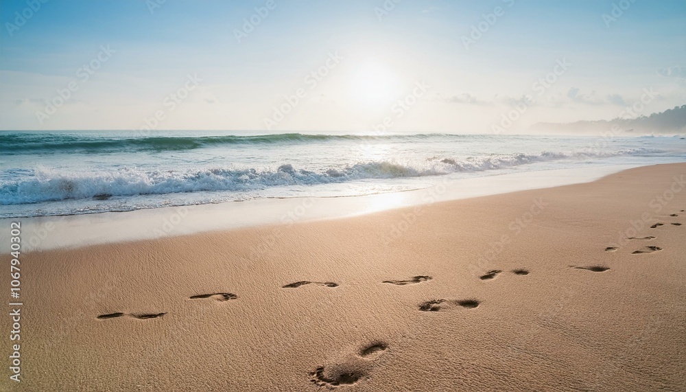 Footprints on the beach sand in the morning Footprints on the beach sand in the morning