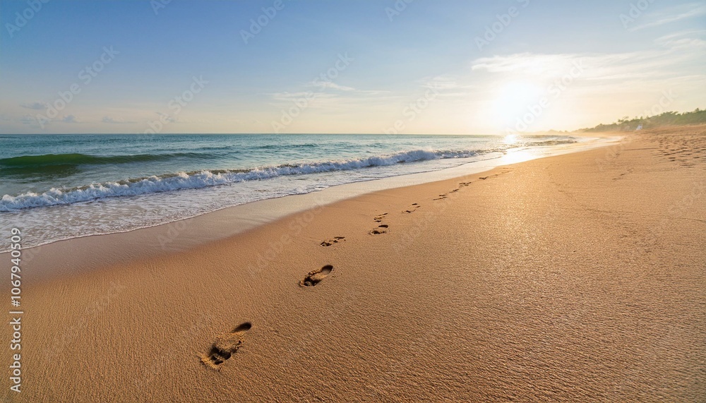 Footprints on the beach sand in the morning Footprints on the beach sand in the morning