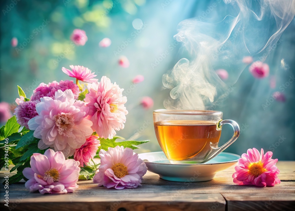 Birthday tea, floral charm, summer's vibrant still life. Birthday tea, floral charm, summer's vibrant still life.