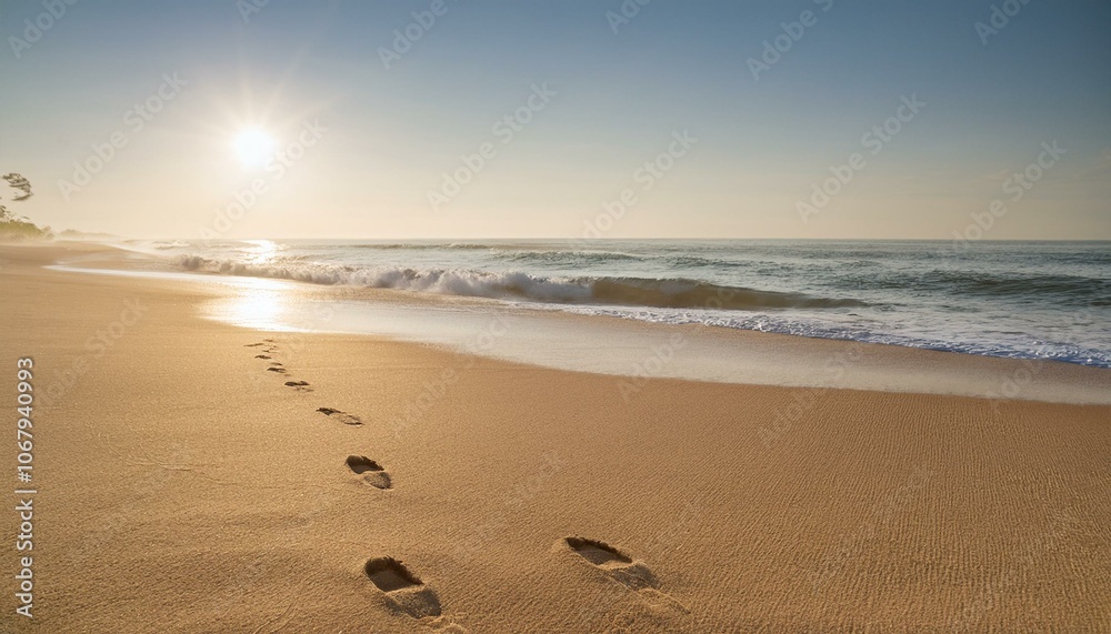 Footprints on the beach sand in the morning Footprints on the beach sand in the morning