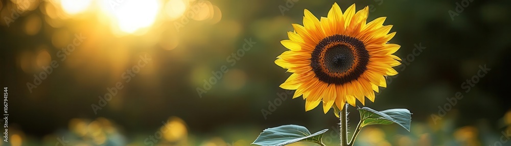 Fototapeta premium A vibrant sunflower stands tall against a glowing sunset, symbolizing beauty and resilience in nature.