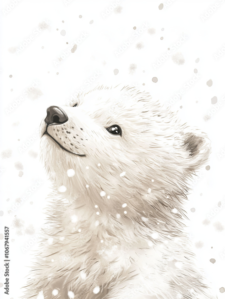 cozy watercolor style baby polar bear with joyful expression, surrounded by soft snowflakes. This adorable creature captures essence of winter wonder cozy watercolor style baby polar bear with joyful expression, surrounded by soft snowflakes. This adorable creature captures essence of winter wonder