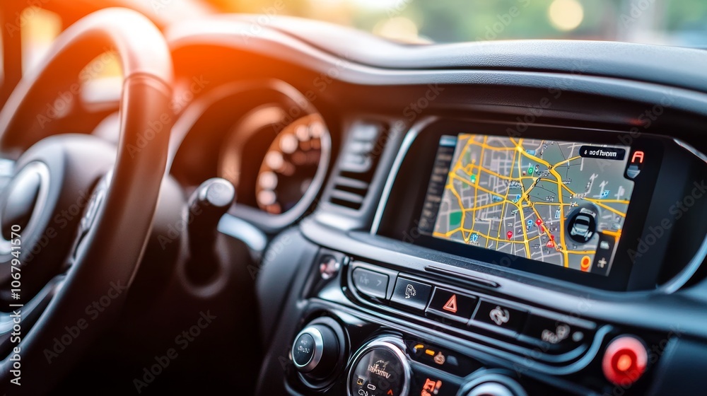 Fototapeta premium Car Navigation System with GPS Map Display in Dashboard