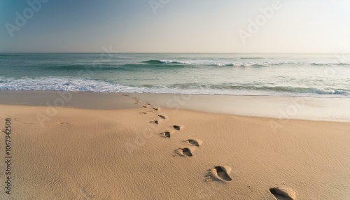 Footprints on the beach sand in the morning