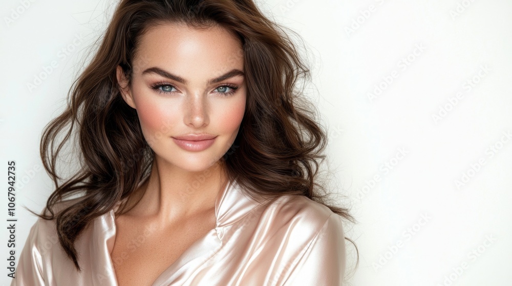 Beautiful Woman with Long Brown Hair and Pink Blush Portrait Photography Beautiful Woman with Long Brown Hair and Pink Blush Portrait Photography