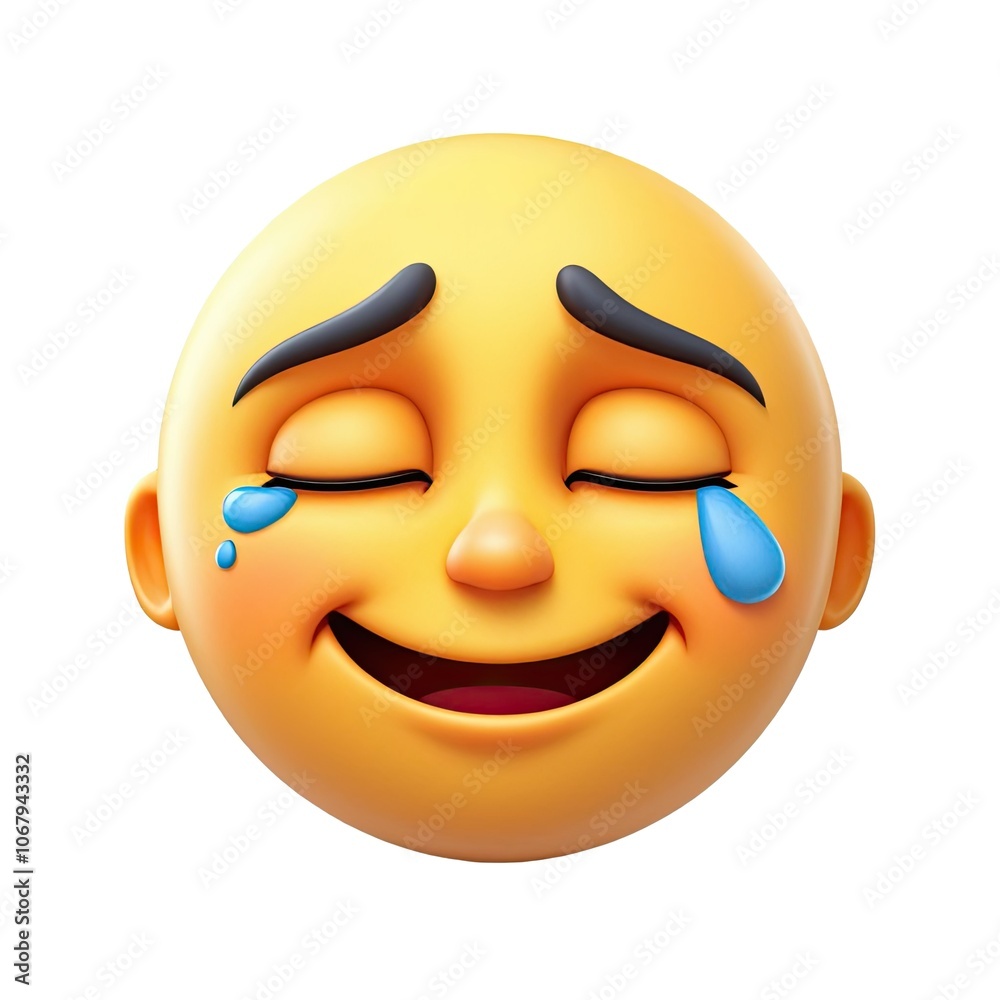 3D Messaging Platform Emoji Design | Hyper-Realistic Tears of Joy Expression | Yellow Rounded Character with Teardrops 3D Messaging Platform Emoji Design | Hyper-Realistic Tears of Joy Expression | Yellow Rounded Character with Teardrops