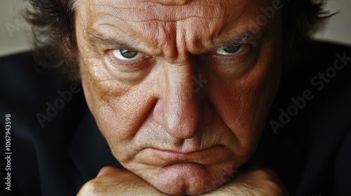 Angry Man Close up Portrait with Frowning Expression