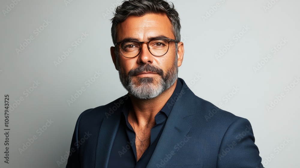 Confident Man in Suit with Glasses Looking at Camera Confident Man in Suit with Glasses Looking at Camera