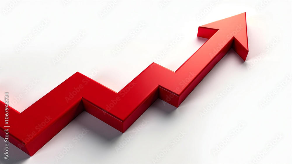 3D Financial Growth Arrow in Isometric View on White Background Representing Stability and Progress