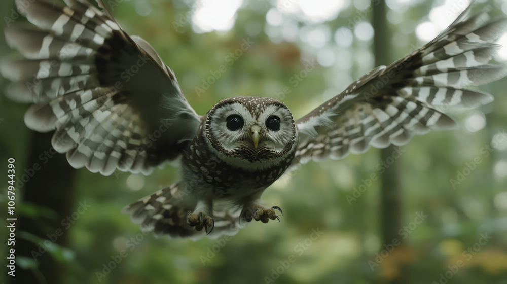 Fototapeta premium a stunning capture of a barred owl in flight with wings spread wide