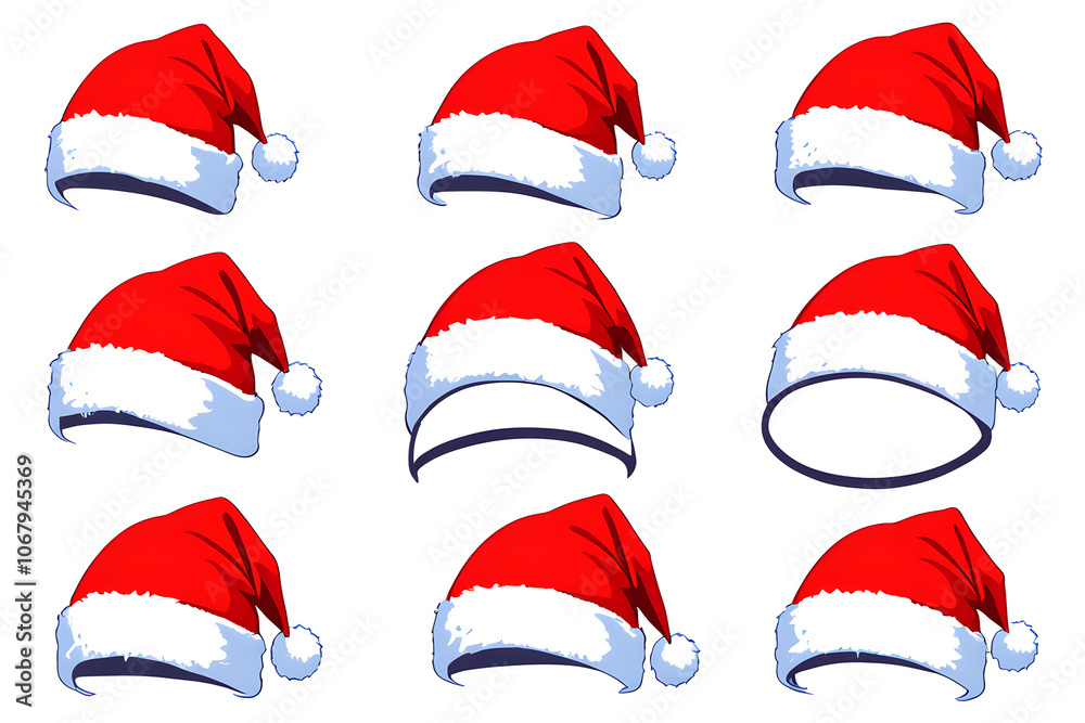 set of santa hats, santa claus hats on background, santa claus caps set of santa hats, santa claus hats on background, santa claus caps