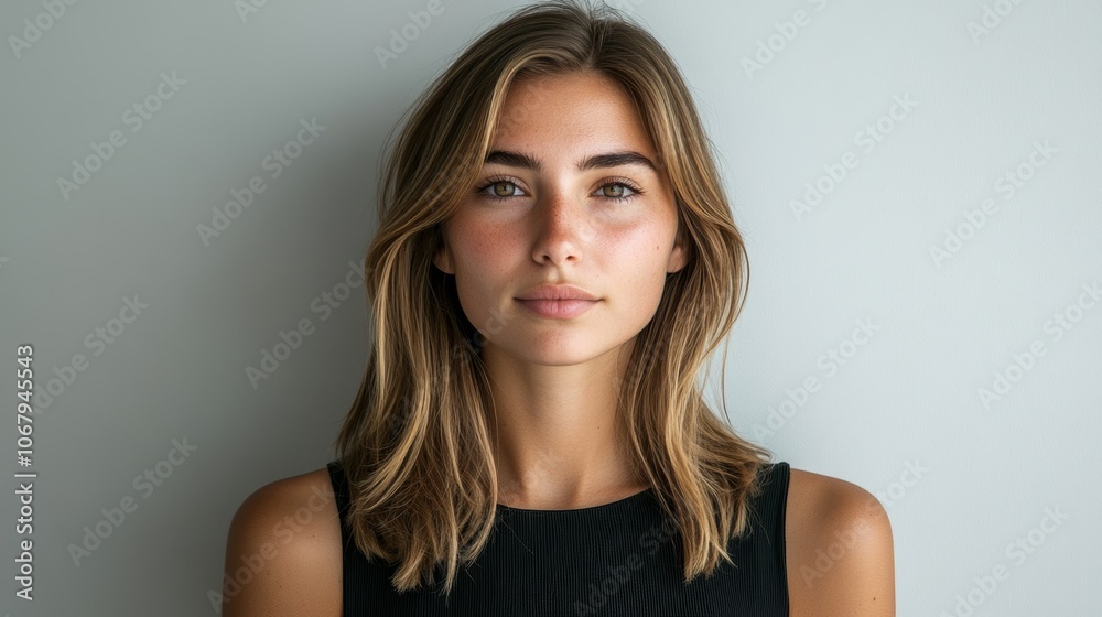 Naklejka premium Portrait of Beautiful Young Woman with Blonde Hair and Brown Eyes
