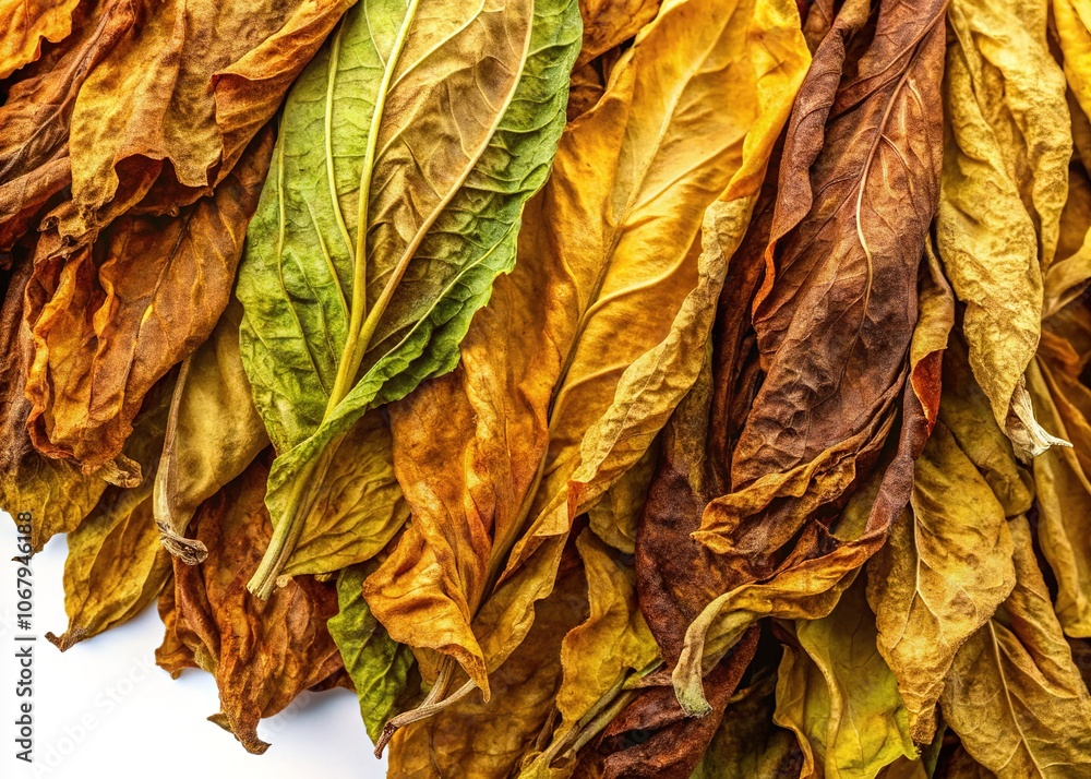 Dried Fermented Fresh Tobacco Leaves - Isolated Foliage Dried Fermented Fresh Tobacco Leaves - Isolated Foliage