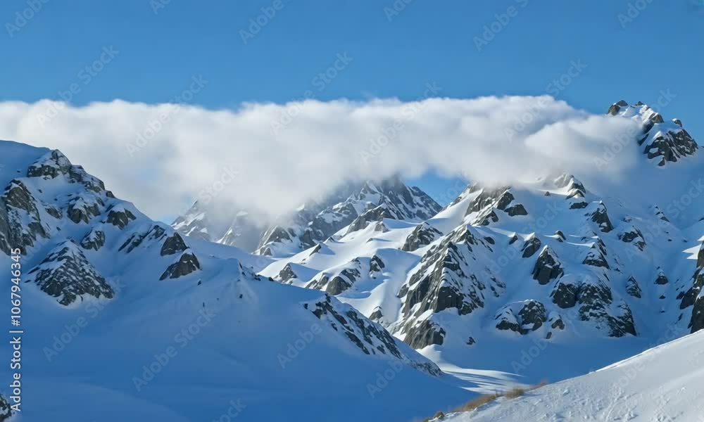 4K Wide-Angle Shot of Snowy Mountain Peaks - Winter Wonderland Scene 4K Wide-Angle Shot of Snowy Mountain Peaks - Winter Wonderland Scene
