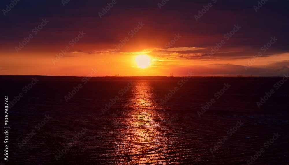 A big sun rises under the dark sky A big sun rises under the dark sky