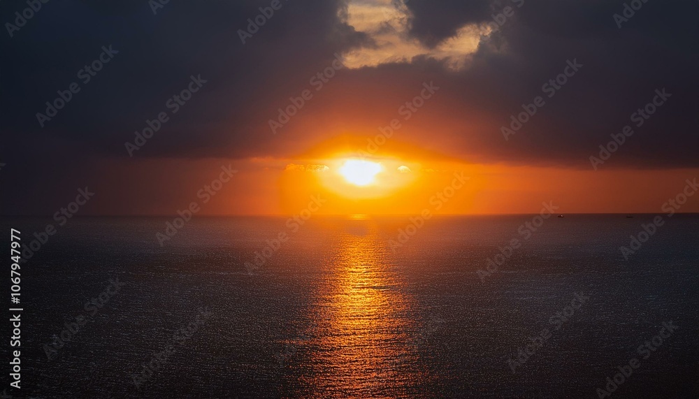 Obraz premium A big sun rises under the dark sky