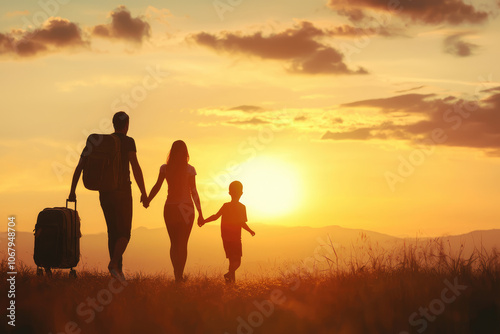 Wallpaper Mural Happy family walking together at sunset, enjoying their vacation Torontodigital.ca