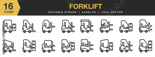 Forklift icon set. Editable Stroke Icon Collection. Includes Fork Truck, Forklift, Logistics, Warehouse, and More. Outline icons vector collection.