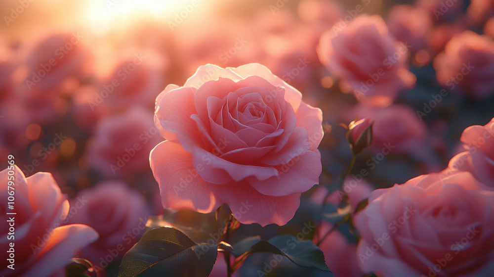 stunning display of pink roses bathed in warm sunlight creates serene and romantic atmosphere. delicate petals and lush green leaves enhance beauty of this floral scene stunning display of pink roses bathed in warm sunlight creates serene and romantic atmosphere. delicate petals and lush green leaves enhance beauty of this floral scene