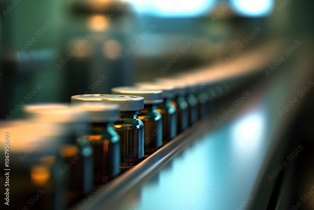 Medical Vials Arranged on a Metallic Surface Medical Vials Arranged on a Metallic Surface