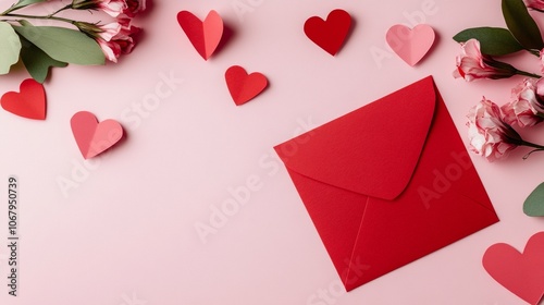 red letter with heart on pink background, valentine's day concept