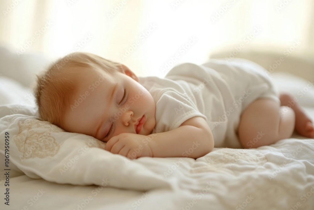 Sleeping Baby Tucked into Bed on Its Side Sleeping Baby Tucked into Bed on Its Side