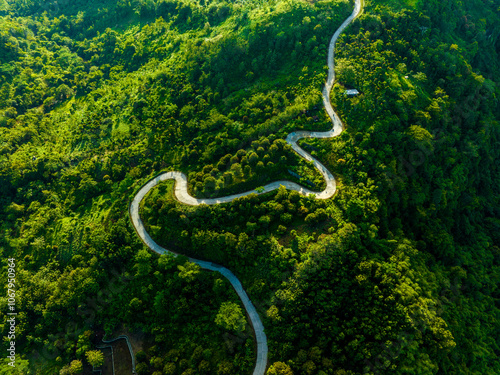 Aerial view of the road in the valley