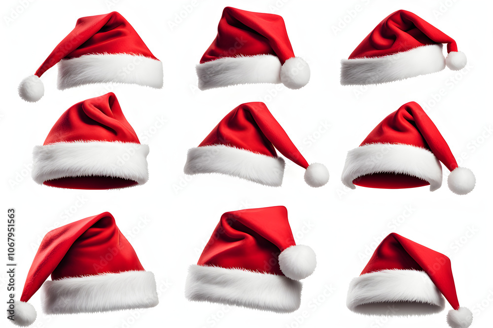 santa claus red hat isolated, set of santa claus hats, santa claus caps