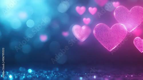 Colorful hearts in dreamy background create romantic atmosphere. Perfect for love themes and celebrations