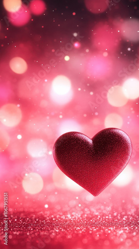 sparkling red heart on pink bokeh background, symbolizing love and affection. Perfect for romantic themes and celebrations