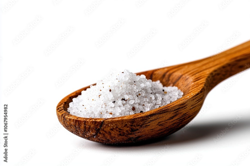 Sea Salt in Wooden Spoon for Cooking and Seasoning Sea Salt in Wooden Spoon for Cooking and Seasoning