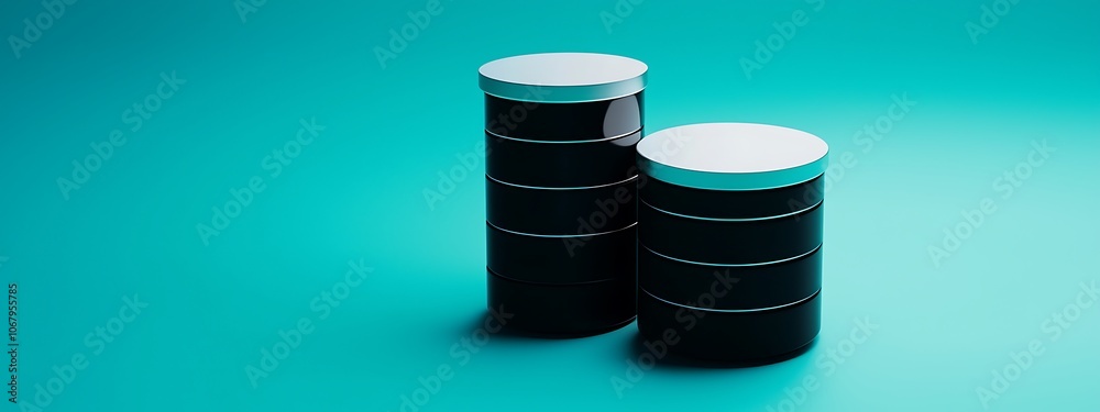 Two black cylinders on a green background Two black cylinders on a green background