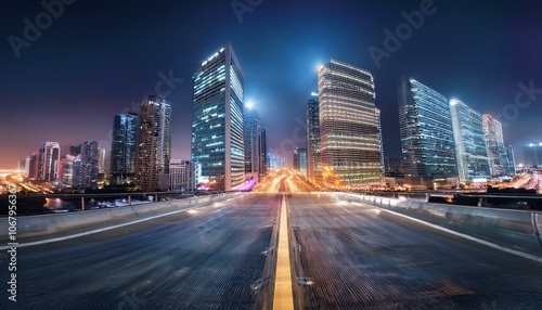 Night aerial view of modern infrastructure buildings residential city