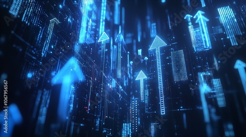  Abstract digital growing arrows up graph chart on technology