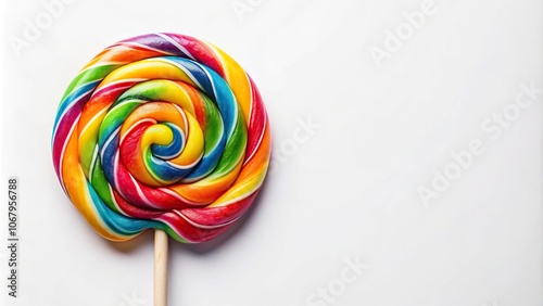 Close-up of vibrant lollipop candy on a white background