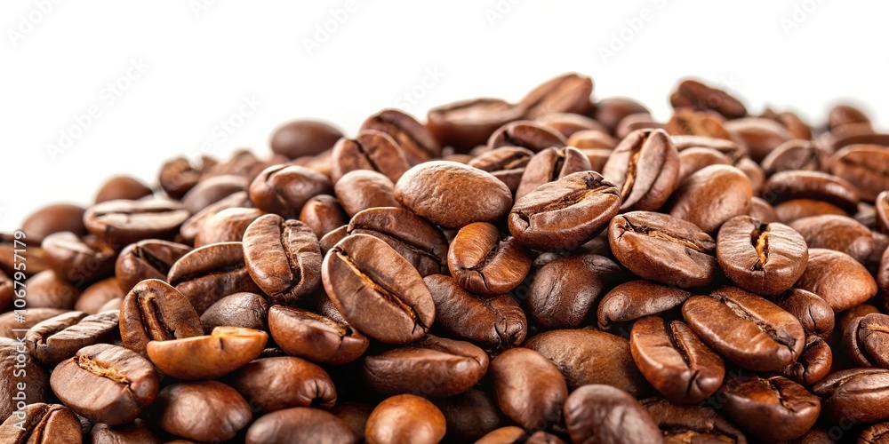 Fototapeta premium Coffee beans on a white background with forced perspective