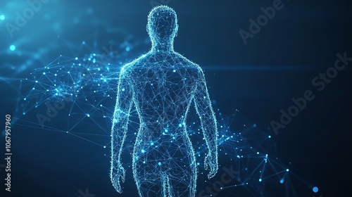 Abstract digital human body polygonal wireframe silhouette