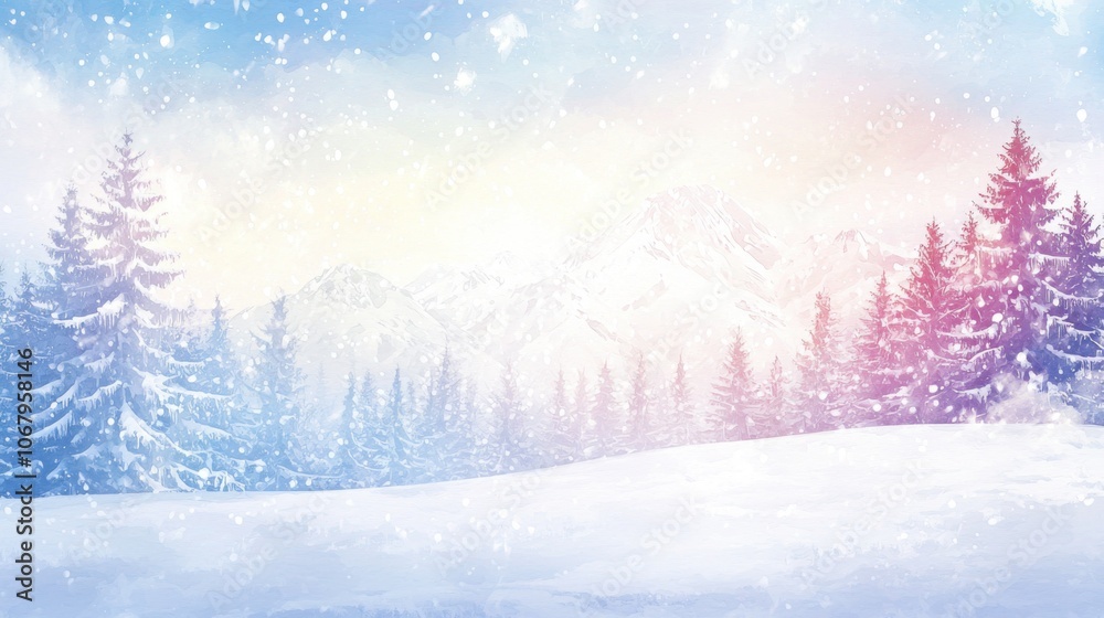 Naklejka premium Winter's Embrace: A Snowy Abstract Watercolor Landscape