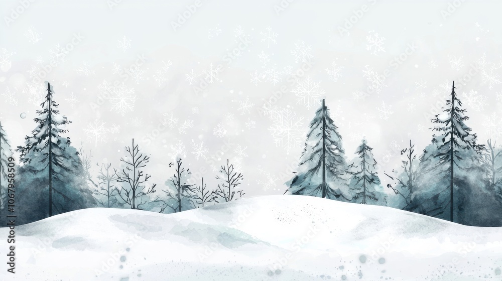 Fototapeta premium Winter's Embrace: A Snowy Abstract Watercolor Landscape